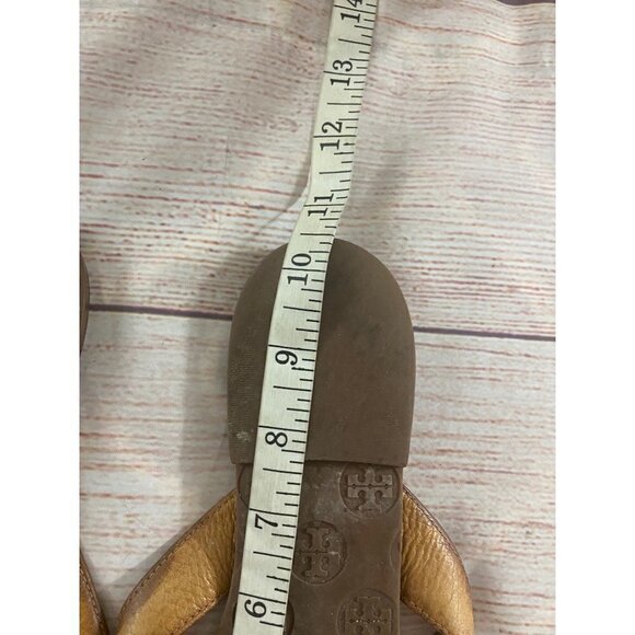 Tory Burch Thora Monogrammed Brown Leather Sandals - 9 - Picture 8 of 11